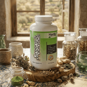 GREENS & PROBIOTICS מבית Hardy Nutritionals - פרוביוטיקה ו פרה ביוטיקה להטבת תהליך העיכול - קפסולות צמחיות או אבקה בתפזורת