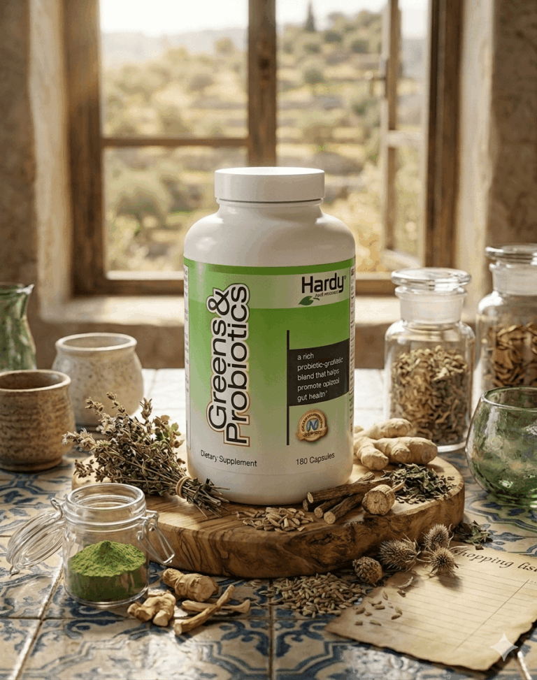 GREENS & PROBIOTICS מבית Hardy Nutritionals - פרוביוטיקה ו פרה ביוטיקה להטבת תהליך העיכול - קפסולות צמחיות או אבקה בתפזורת