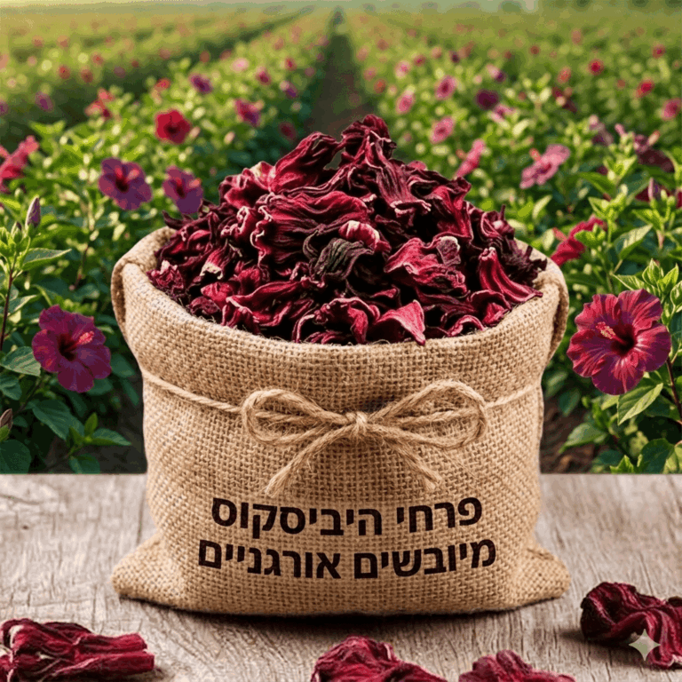 פרחי היביסקוס מיובשים אורגני על עלים
