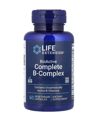 Life Extension‏ BioActive Complete B-Complex קומפלקס ויטמין B BioActive מכיל 60 כמוסות צמחיות