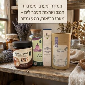 מארז מתנה בריאות רוגע ומזור — חליטת צמחים, שוקו מאקה, ברא רוגע וקרם ארניקה