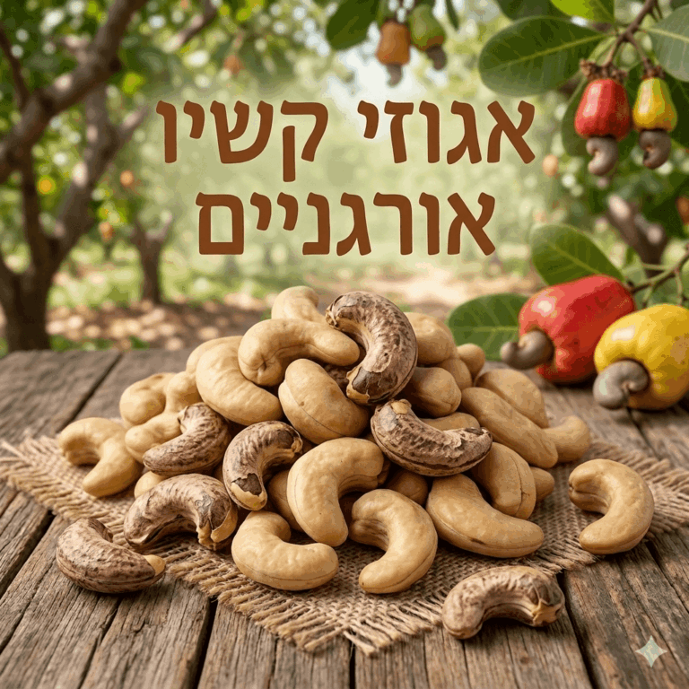 אגוזי קשיו אורגניים במשקל קשיו קרמי-גולמי ניצת הדובדבן