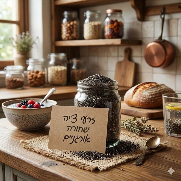זרעי צ'יה שחורה אורגניים (ציה) בתפזורת עתירי אומגה-3, סידן וסיבים תזונתיים ניצת הדובדבן