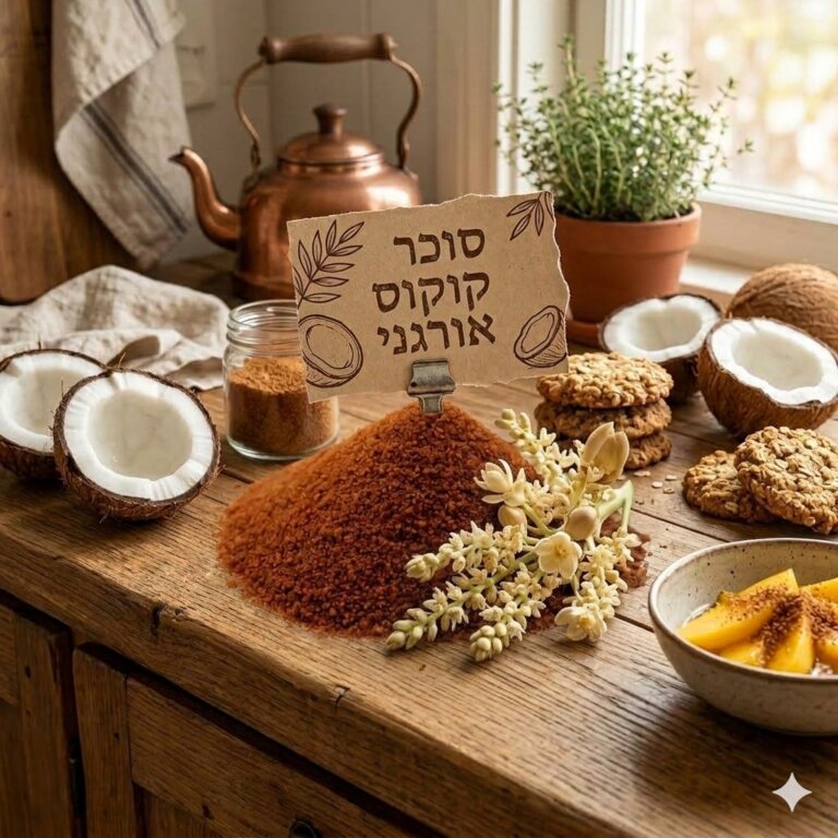סוכר קוקוס אורגני בתפזורת ממתיק טבעי עשיר במינרלים ניצת הדובדבן
