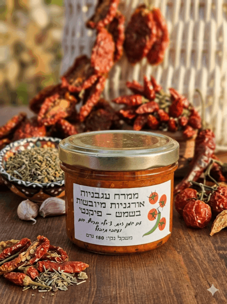ממרח עגבניות אורגניות מיובשות בשמש - פיקנטי משק טנא עין יהב – חממה מדברית אורגנית