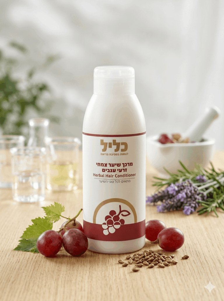 מרכך שיער צמחי תמצית זרעי ענבים לכל סוגי השיער 500 מל 1 ליטר עם משאבה כליל – ייצור ישראלי