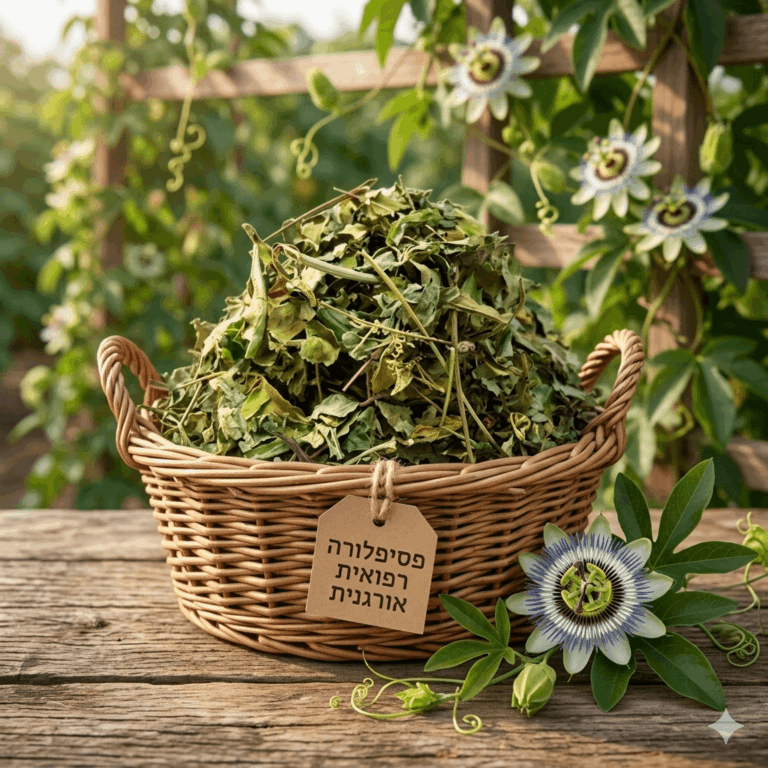 פסיפלורה רפואית אורגנית Passiflora incarnata (שעונית לילה שקט) עלים בלבד על עלים