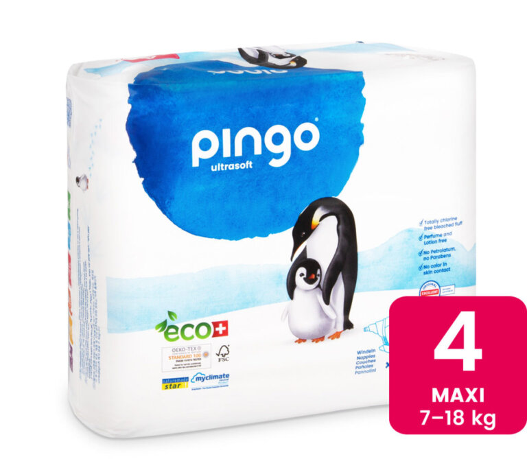 חיתול PINGO 🌿 אקולוגי טבעוני | מידה 4 (14–8 ק"ג) | 40 יח' | ייצור שווייצרי