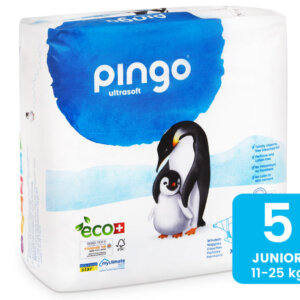 חיתול PINGO 🌿 אקולוגי טבעוני | מידה 5 (16–11 ק"ג) | 36 יח' | ייצור שווייצרי
