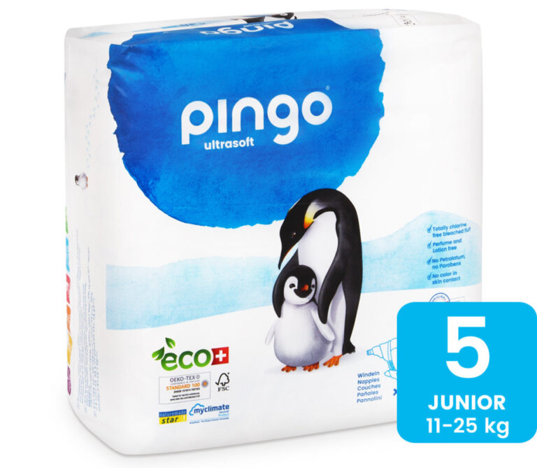 חיתול PINGO 🌿 אקולוגי טבעוני | מידה 5 (16–11 ק"ג) | 36 יח' | ייצור שווייצרי