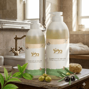 סבון רחצה צמחי תה ירוק ושמן זית ללא SLS, עשיר בלחות 500 מל 1 ליטר עם משאבה כליל – ייצור ישראלי