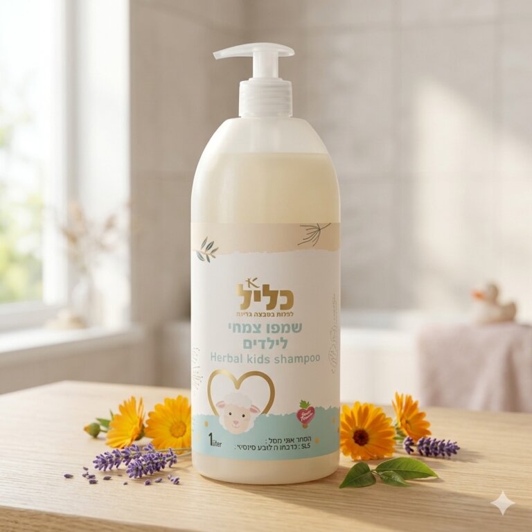 שמפו צמחי עדין לילדים בטוח לתינוקות 500 מל 1 ליטר עם משאבה כליל – ייצור ישראלי