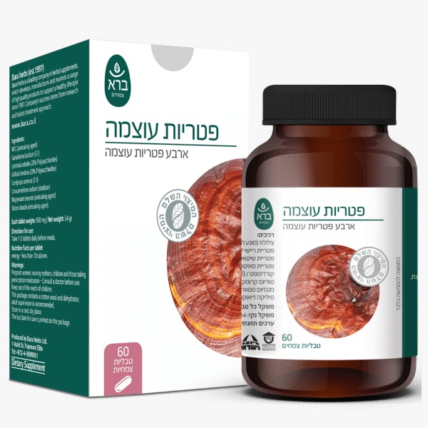 Power Mushrooms – פורמולת עוצמה מ-4 פטריות מרפא (מיצוי יבש) ריישי, מאייטקה, שיטאקה, קורדיספס 60 טבליות ברא צמחים