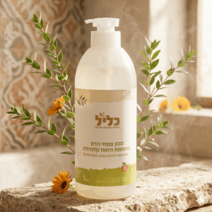 סבון רחצה צמחי בניחוח הדס וקלנדולה ללא SLS, עשיר בלחות 500 מל 1 ליטר עם משאבה כליל – ייצור ישראלי