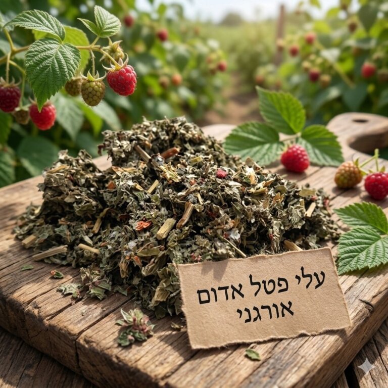 עלי פטל אדום אורגני Organic Red Raspberry Leaf Rubus idaeus על עלים עלים קצוצים נארז לפי משקל בכפולות של 50 גרם