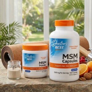 MSM עם OptiMSM® ✨ Methylsulfonylmethane גופרית אורגנית למפרקים, לעור, לשיער ולציפורניים אבקה 250 גרם 360 כמוסות Doctor's Best