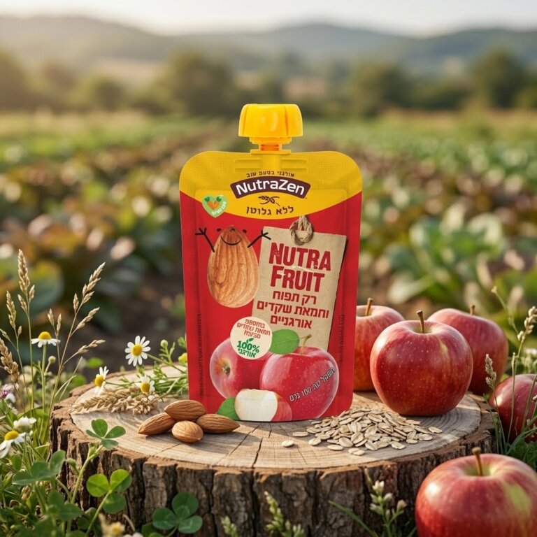 NUTRA FRUIT 🍏 סמודי מחית תפוח עץ וחמאת שקדים אורגנית ללא תוספת סוכר · ללא גלוטן 100 גרם — בודד שישייה נוטרה זן