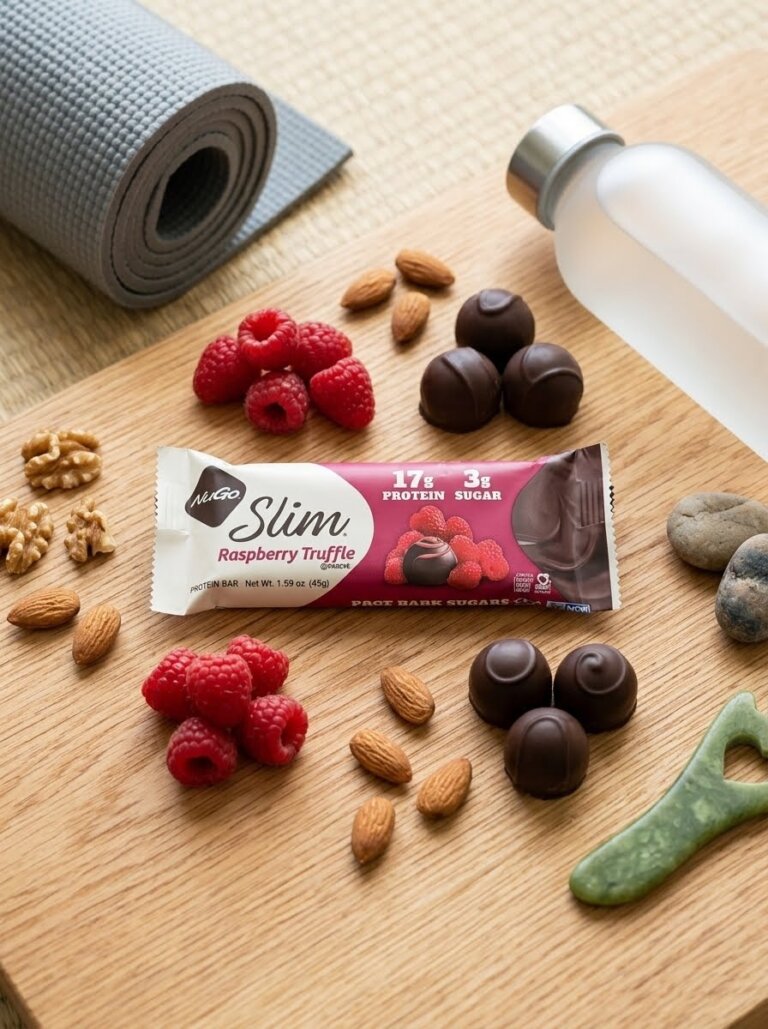 NuGo Slim 🍫 חטיף חלבון טראפל פטל 17 גרם חלבון · 1.8 גרם סוכר · ללא גלוטן 45 גרם NuGo