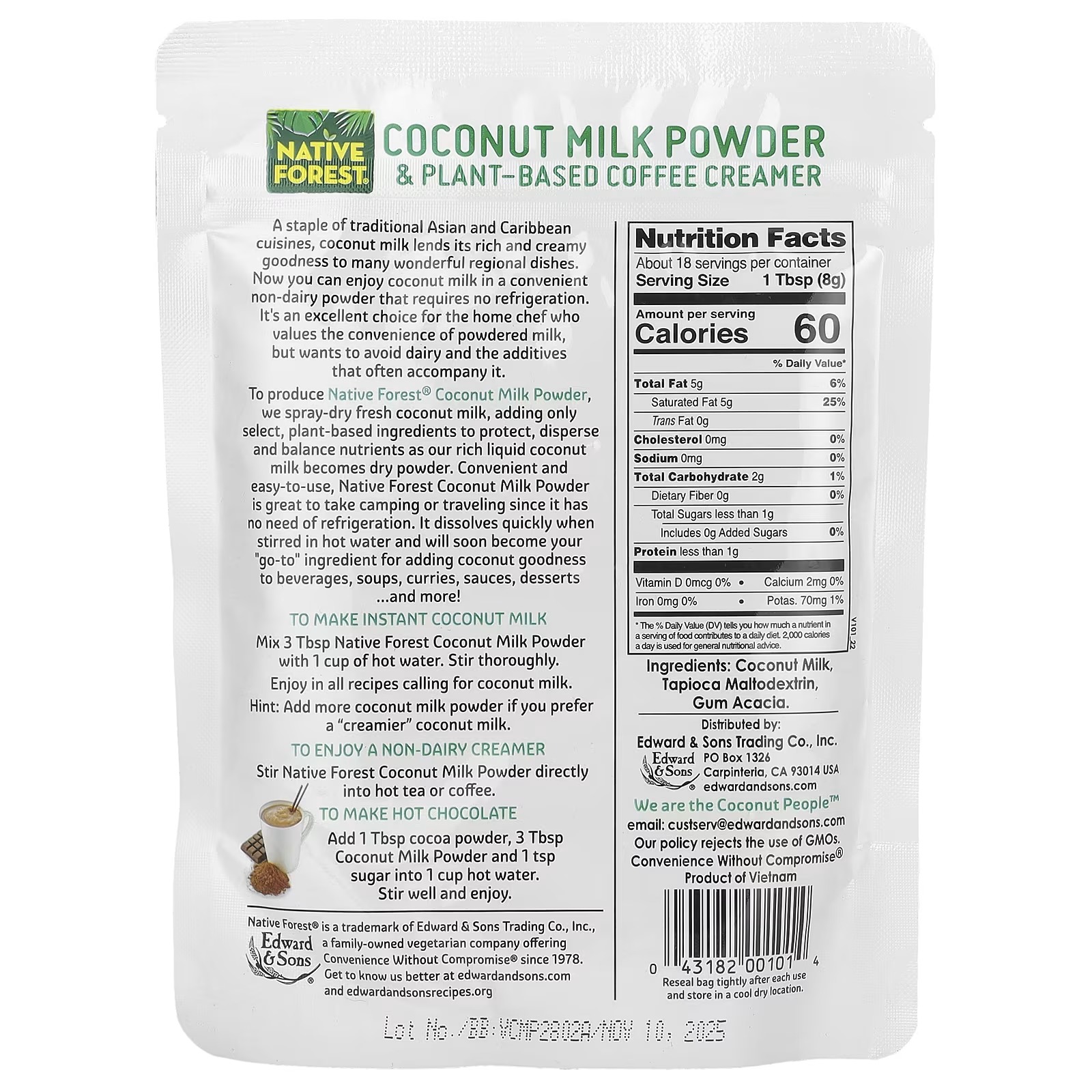 אבקת חלב קוקוס 🥥 Coconut Milk Powder טבעוני, ללא רכיבי חלב וללא גלוטן מלבין קפה צמחי 150 גרם Native Forest