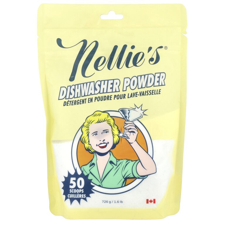 אבקת מדיח כלים Nellie's ללא פוספטים, ללא SLS וללא בישום 726 גרם 1.6 קג עד 200 שטיפות