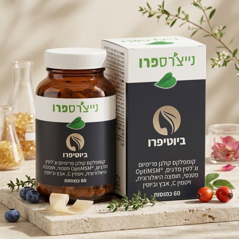 ביוטיפרו BeautyPro ✨ קולגן וג׳לטין מדגים, OptiMSM, חומצה היאלורונית 120 מ״ג, אבץ וביוטין 60 כמוסות נייצ'רספרו