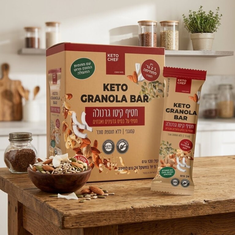 חטיף גרנולה קטוגני 🥜 Keto Granola Bar ללא שיבולת שועל · ללא תוספת סוכר · מארז 5 חטיפים KETO CHEF