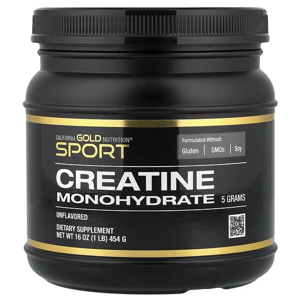 קריאטין מונוהידרט טהור 💪 Creatine Monohydrate אבקה ללא טעם, 5 גרם למנה ללא גלוטן California Gold Nutrition