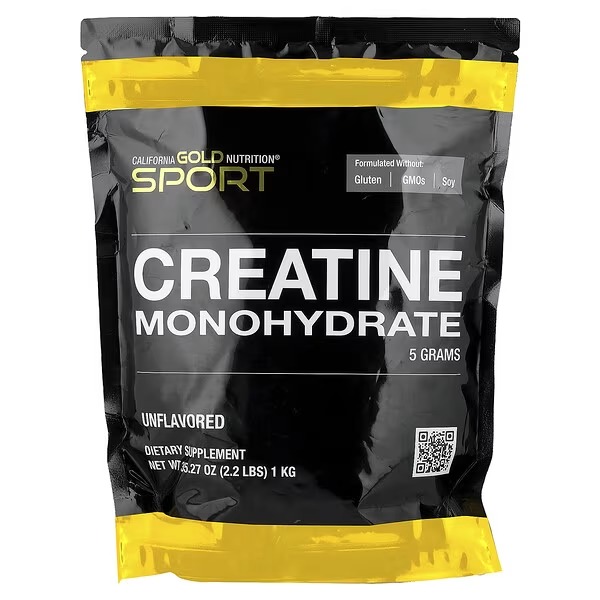 קריאטין מונוהידרט טהור 💪 Creatine Monohydrate אבקה ללא טעם, 5 גרם למנה ללא גלוטן California Gold Nutrition